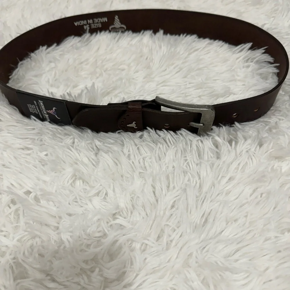 American Bison Size 34 Mens Brown Leather Belt silver Hardware